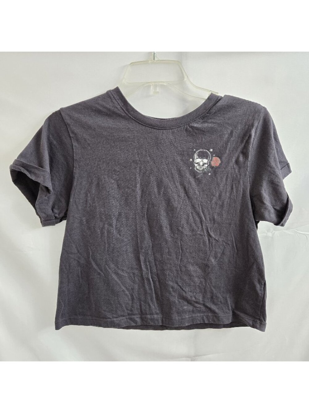 Vibe N Skeleton Graphic Crop T-Shirt Women's Size Small Gray Dancing Skeleton